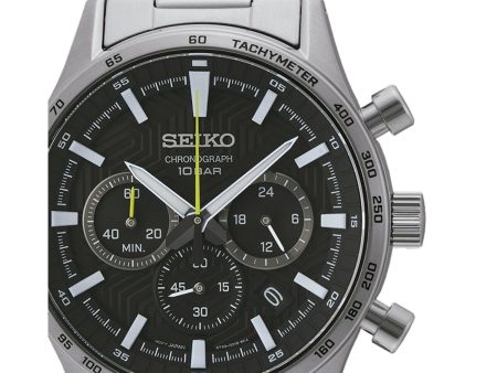 Men s Watch Seiko SSB413P1 Black Silver Hot on Sale