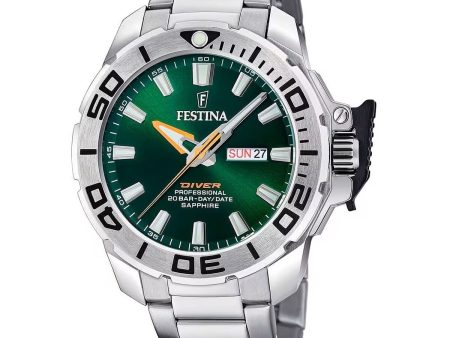 Men s Watch Festina F20665 2 Green Silver Online Hot Sale