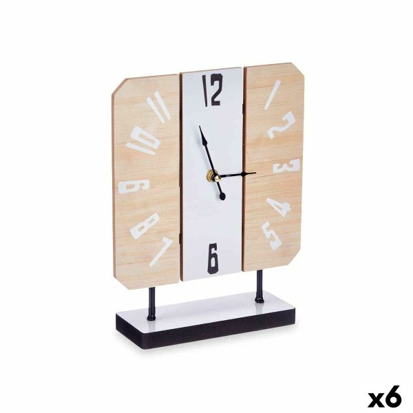 Table clock White Metal MDF Wood 22 x 28 x 7 cm (6 Units) For Discount