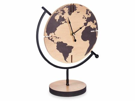 Table clock World Map Black Metal MDF Wood 22,5 x 30,5 x 12 cm (6 Units) For Sale