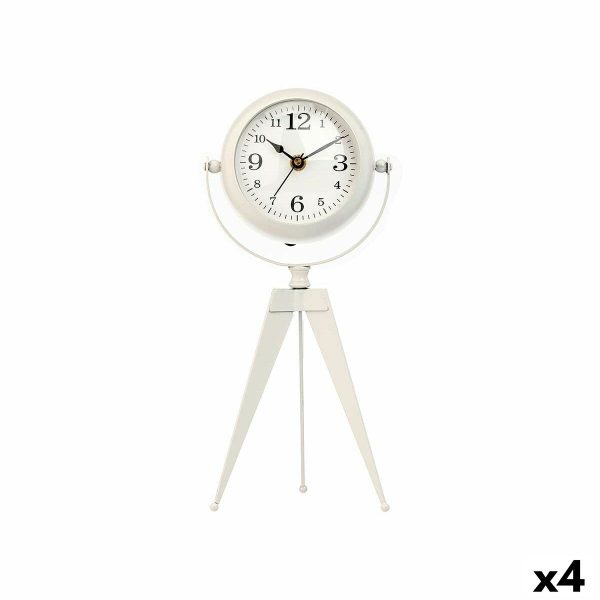 Table clock Tripod White Metal 12 x 30 x 12 cm (4 Units) Discount